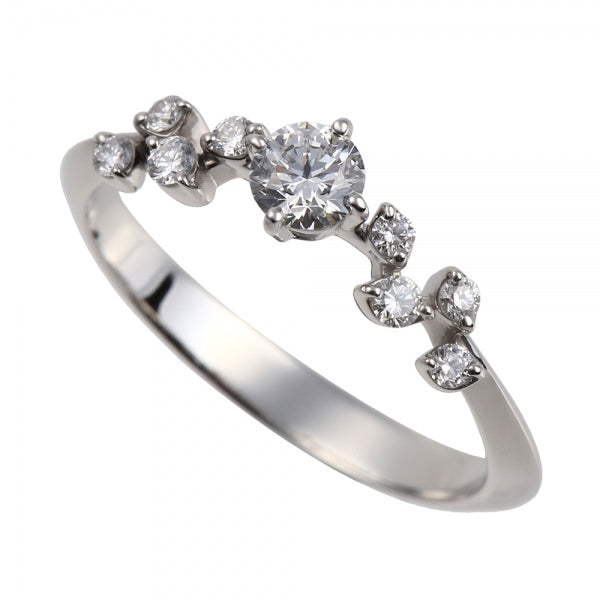 ダイヤモンド PTリング(0.2カラット/Dカラー/VS1/3EX(H&C)/一粒/リーフモチーフ/4月誕生石/グレーディングレポート付き)