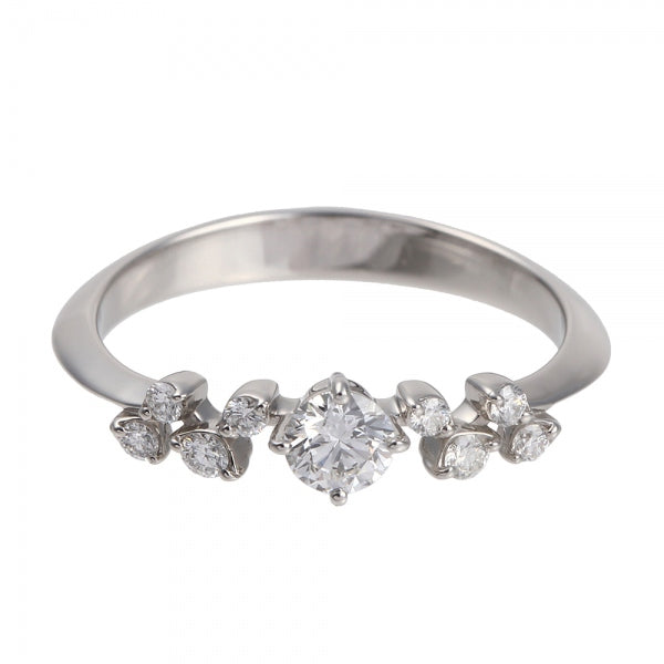 ダイヤモンド PTリング(0.2カラット/Dカラー/VS1/3EX(H&C)/一粒/リーフモチーフ/4月誕生石/グレーディングレポート付き)《JRGD1358》