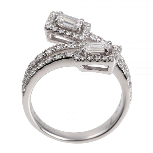 ダイヤモンド PTリング(計0.6カラット/Dカラー/VVS1/エメラルドカット/取り巻き/4月誕生石/GIAグレーディングレポート付き)