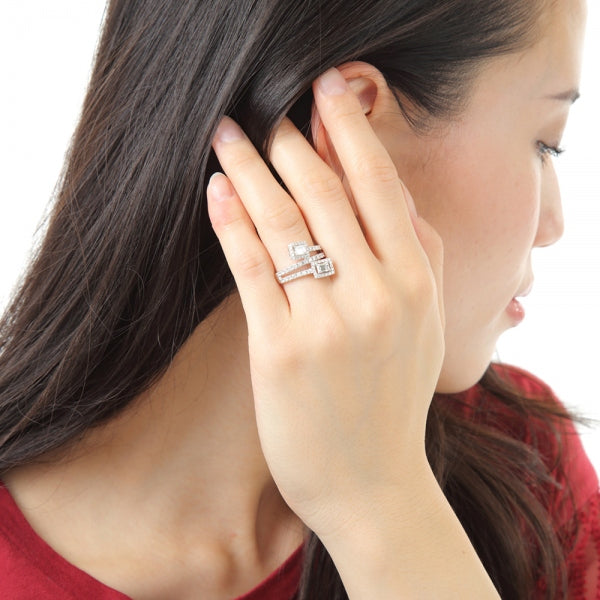 ダイヤモンド PTリング(計0.6カラット/Dカラー/VVS1/エメラルドカット/取り巻き/4月誕生石/GIAグレーディングレポート付き)