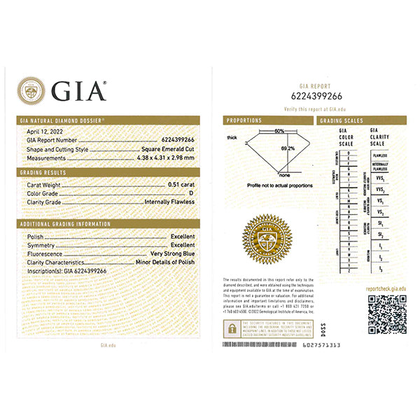 ダイヤモンド プラチナネックレス(0.51カラット/Dカラー/IF(インターナリーフローレス)/エメラルドカット/一粒/4月誕生石/GIAグレーディングレポート付き)《JPDD1806》