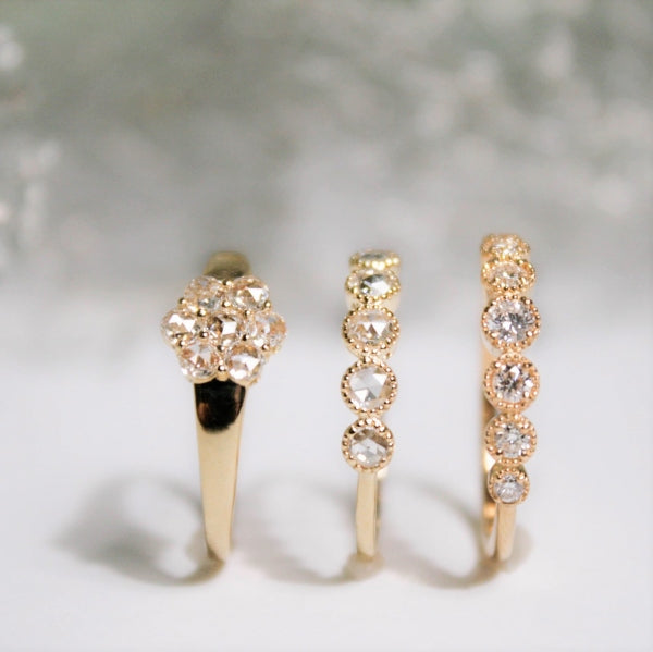 ダイヤモンド K18リング(計0.2カラット/ローズカット/フラワーモチーフ/4月誕生石)《WRGD3713》