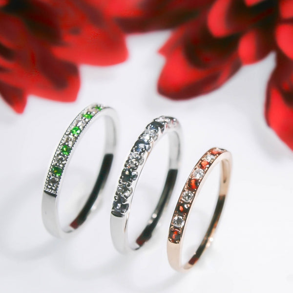 デマントイドガーネット/ダイヤモンド PTリング(ハーフエタニティ/1月誕生石)《WRGU3326》