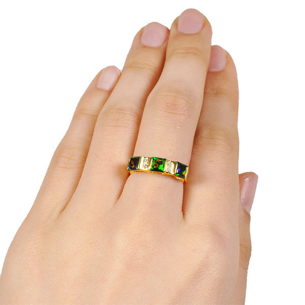 ブラックオパール/ダイヤモンド K18リング(クレサンベール/バケット/スリーストーン/トリロジー/10月誕生石)《BRGB7487》