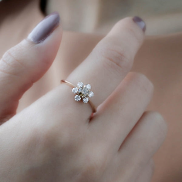 ブラウンダイヤモンド/ダイヤモンド K18リング(0.25カラット/4月誕生石/グレーディングレポート付き)《JRGD1511》