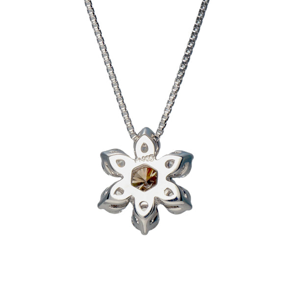 ブラウンダイヤモンド/ダイヤモンド プラチナネックレス(0.25カラット/フラワーモチーフ/4月誕生石/グレーディングレポート付き)《JPDD1512》