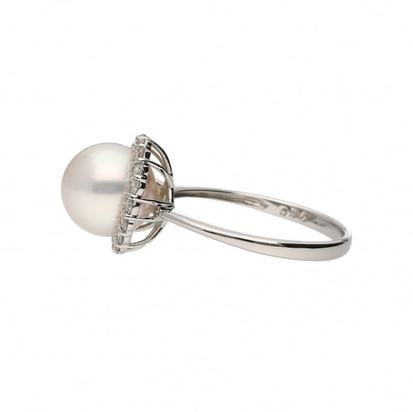 パール/ダイヤモンド プラチナリング(花珠/アコヤ真珠/8.5mmUP/取り巻き/6月誕生石/花珠鑑別鑑定書付き)《JRGQ1280》