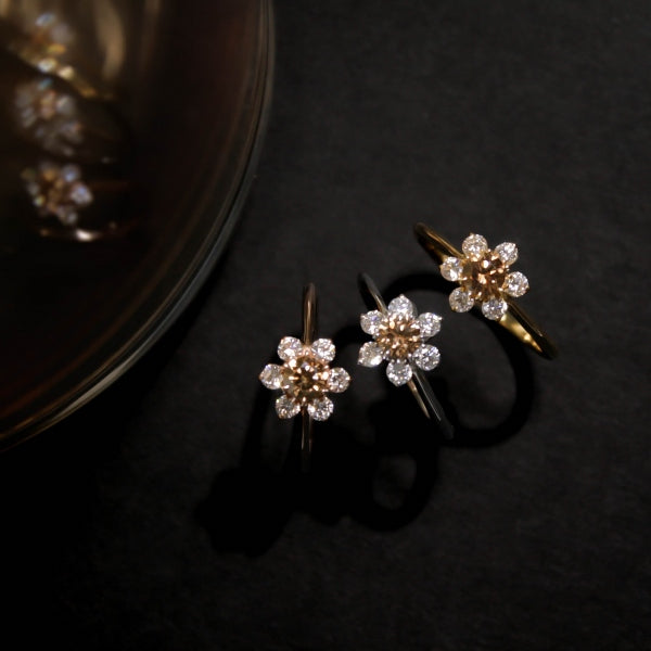 ブラウンダイヤモンド/ダイヤモンド PTリング(0.25カラット/フラワーモチーフ/4月誕生石/グレーディングレポート付き)