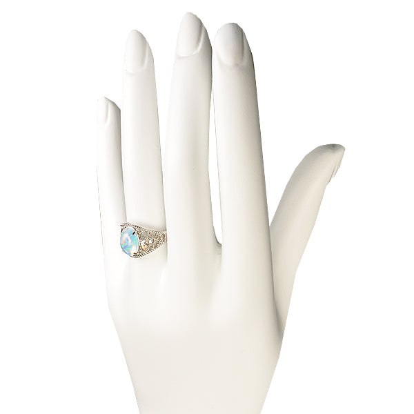 ウォーターオパール/ダイヤモンド プラチナリング(クレサンベール/カボションカット/アンティーク風/10月誕生石)《WRGW2702》