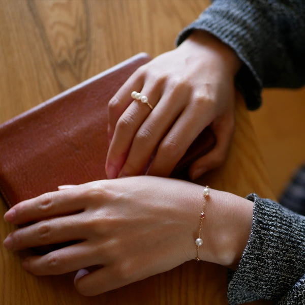 パール/ダイヤモンド K18リング(淡水真珠/ベビーパール/6月誕生石)《WRGQ2974》