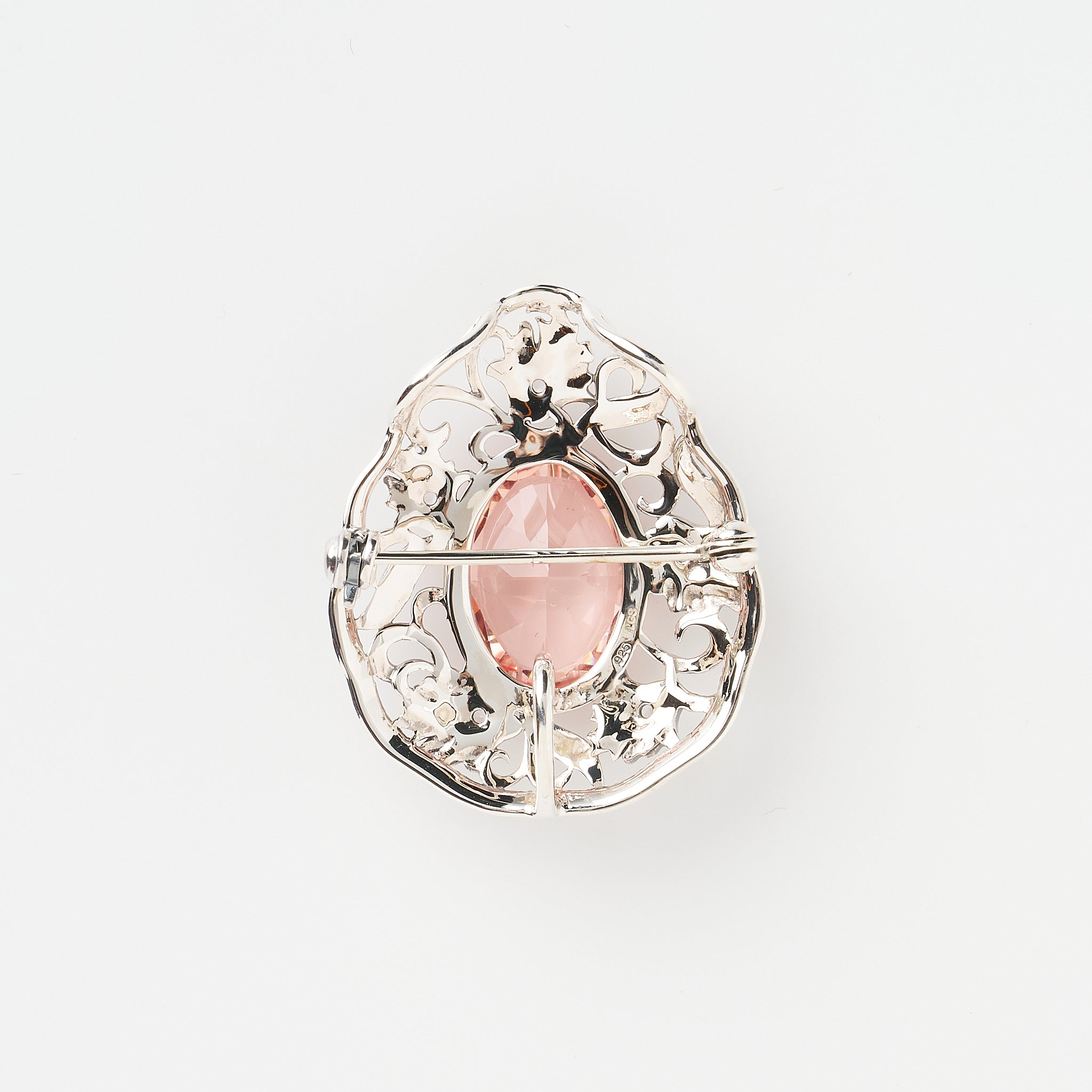 サファイア/ホワイトトパーズ シルバーブローチ兼ペンダントトップ(いぶし銀仕上げ/LGS/English Garden/ガーデンチューリップモチーフ)《WBRGM011》