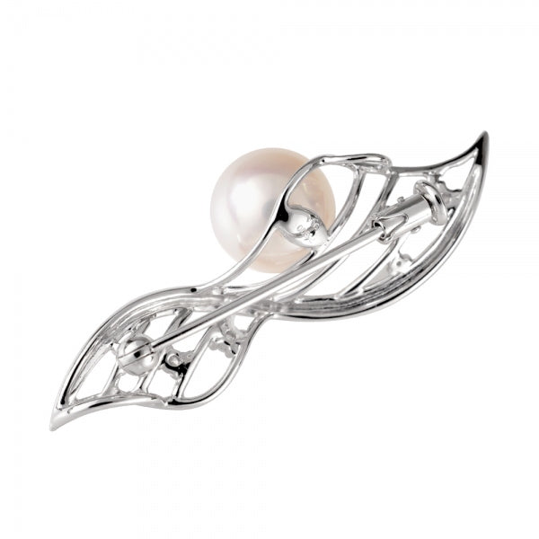 パール/ダイヤモンド プラチナ /K18ブローチ/ペンダントトップ(花珠/アコヤ真珠/9.0mmUP/リーフモチーフ/2Way/6月誕生石/花珠鑑別鑑定書付き)《WBRQ3432》