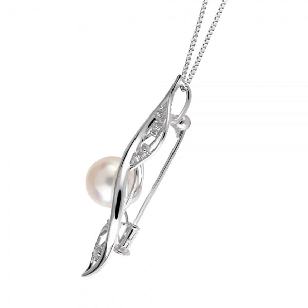 パール/ダイヤモンド プラチナ /K18ブローチ/ペンダントトップ(花珠/アコヤ真珠/9.0mmUP/リーフモチーフ/2Way/6月誕生石/花珠鑑別鑑定書付き)《WBRQ3432》