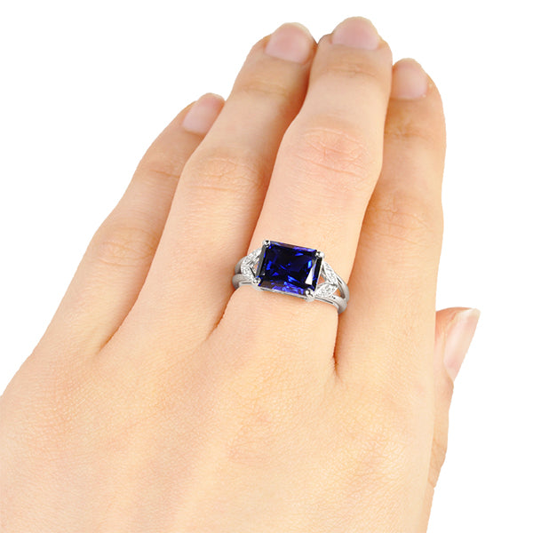 ブルーサファイア/ダイヤモンド プラチナリング(クレサンベール/ラディアントカット/9月誕生石)《WRGS2700》