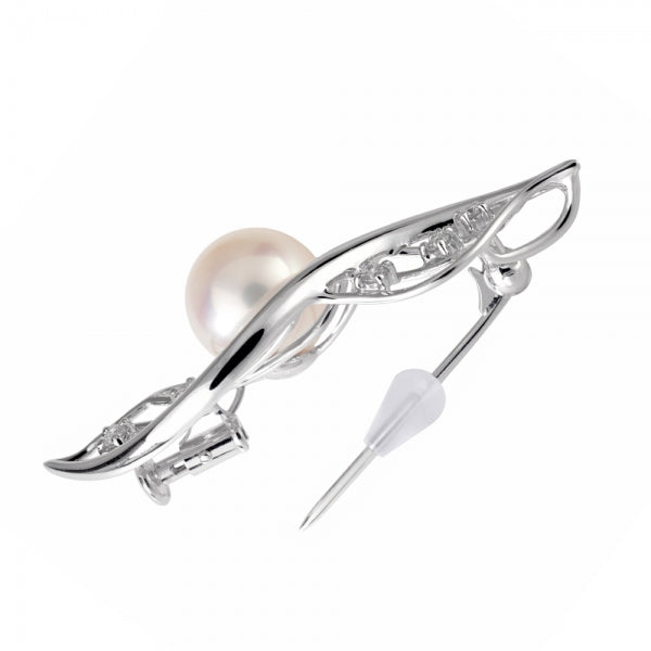 パール/ダイヤモンド プラチナ /K18ブローチ/ペンダントトップ(花珠/アコヤ真珠/9.0mmUP/リーフモチーフ/2Way/6月誕生石/花珠鑑別鑑定書付き)《WBRQ3432》