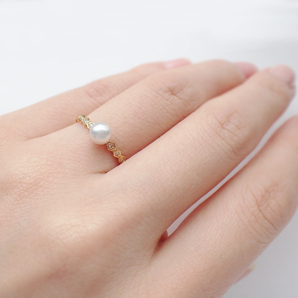 パール/ダイヤモンド K18リング(アコヤ真珠 /5.0mmUP/6月誕生石)《WRGQ3084》