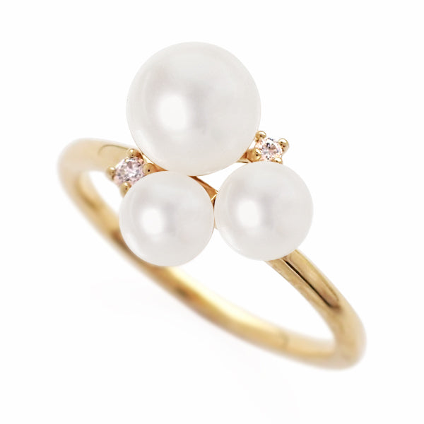 パール/ダイヤモンド K18リング(アコヤ真珠/ベビーパール/5.5mm~6.0mm/3.5mm~4.0mm/6月誕生石)《WRGQ3083》