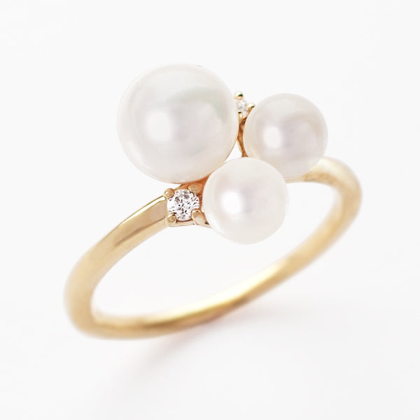 パール/ダイヤモンド K18リング(アコヤ真珠/ベビーパール/5.5mm~6.0mm/3.5mm~4.0mm/6月誕生石)《WRGQ3083》