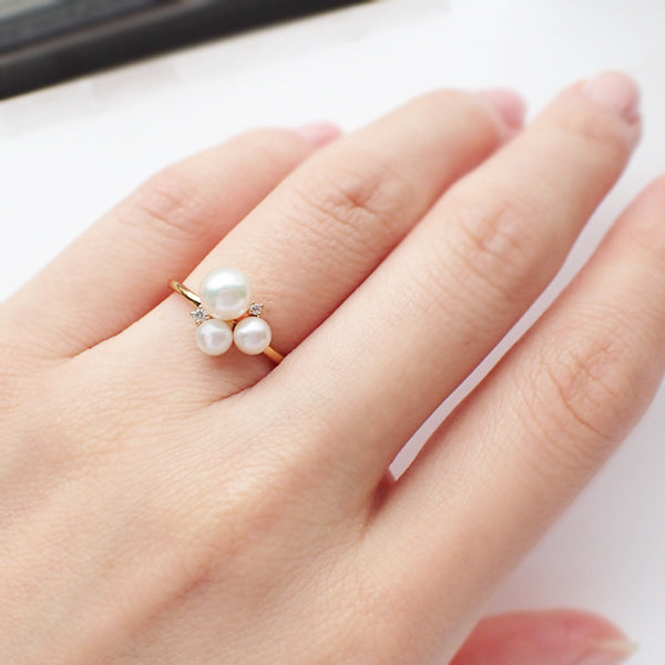 パール/ダイヤモンド K18リング(アコヤ真珠/ベビーパール/5.5mm~6.0mm/3.5mm~4.0mm/6月誕生石)《WRGQ3083》