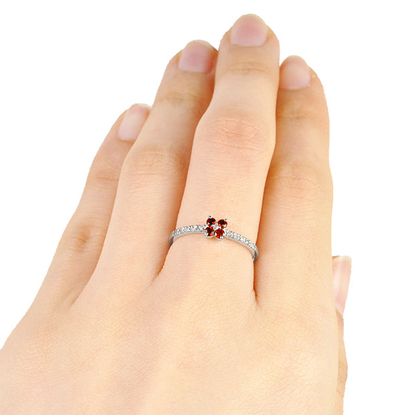 ガーネット/ダイヤモンド K18リング(エタニティ/フラワーモチーフ/1月誕生石)