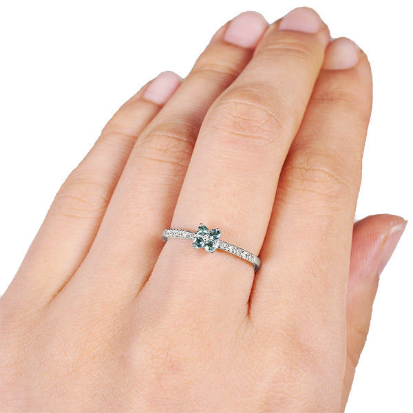 アクアマリン/ダイヤモンド K18リング(エタニティ/フラワーモチーフ/3月誕生石)《WRGN2099》