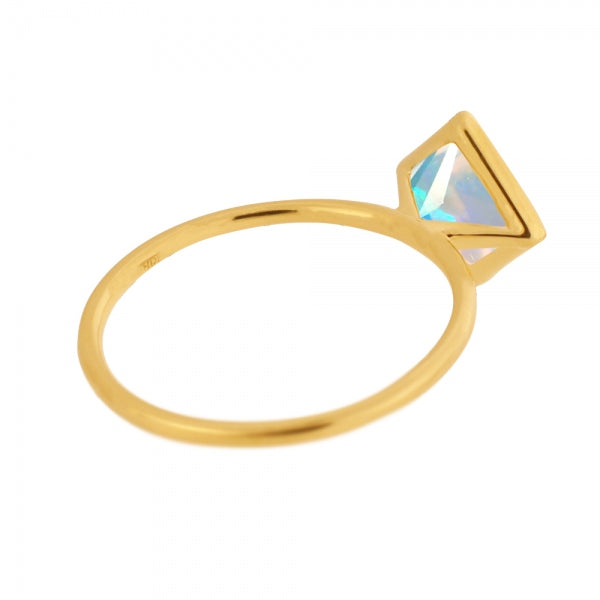 ウォーターオパール K18リング(クレサンベール/1カラットサイズ/プリンセス/フクリン/10月誕生石)《WRGW3579》