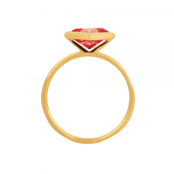 パパラチアサファイア K18リング(クレサンベール/1カラットUP/プリンセス/フクリン/9月誕生石)《WRGP3579》