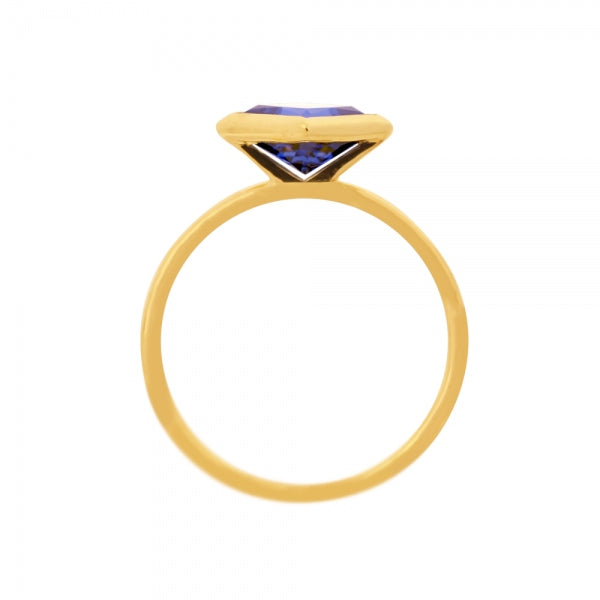 ブルーサファイア K18リング(クレサンベール/1カラットUP/プリンセス/フクリン/9月誕生石)《WRGS3579》