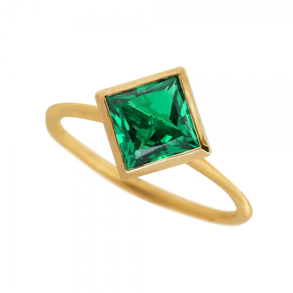 エメラルド K18リング(クレサンベール/1カラットサイズ/プリンセス/フクリン/5月誕生石)《WRGE3579》