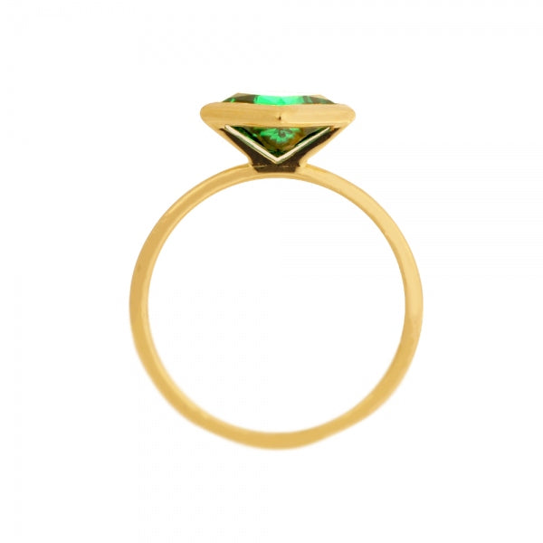 エメラルド K18リング(クレサンベール/1カラットサイズ/プリンセス/フクリン/5月誕生石)《WRGE3579》