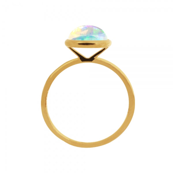 ウォーターオパール K18リング(クレサンベール/1カラットサイズ/オーバル/カボションカット/フクリン/10月誕生石)《WRGW3578》