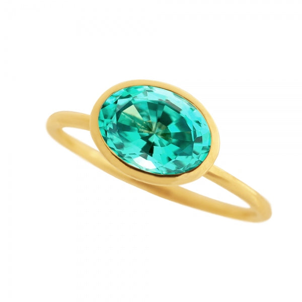 グリーンクリソベリル K18リング(クレサンベール/1カラットUP/オーバル/フクリン)