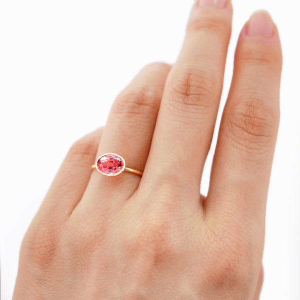 パパラチアサファイア K18リング(クレサンベール/1カラットUP/オーバル/フクリン/9月誕生石)《WRGP3578》