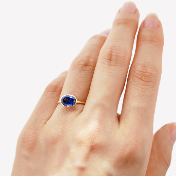 ブルーサファイア/ダイヤモンド K18リング(クレサンベール/1カラットUP/オーバル/フクリン/9月誕生石)《WRGS3578》