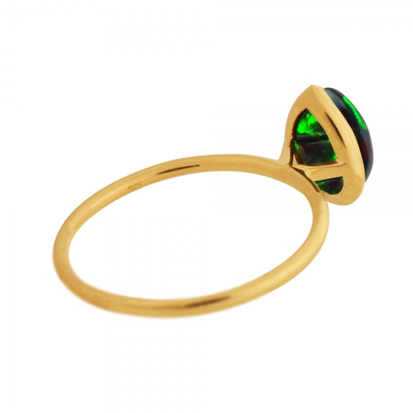 ブラックオパール K18リング(クレサンベール/1カラットサイズ/ペアシェイプ/カボションカット/フクリン/10月誕生石)《WRGB3577》