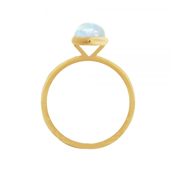 ウォーターオパール K18リング(クレサンベール/1カラットサイズ/ペアシェイプ/カボションカット/フクリン/10月誕生石)《WRGW3577》