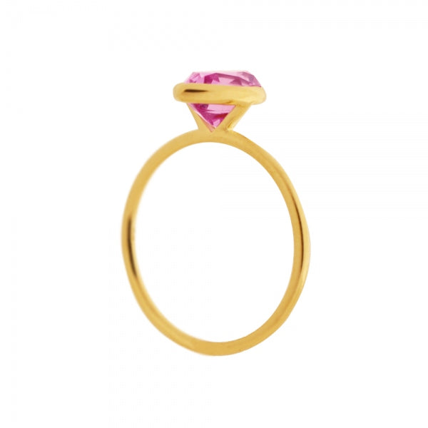 ピンクサファイア K18リング(クレサンベール/1カラットUP/ペアシェイプ/フクリン/9月誕生石)《WRGM3577》