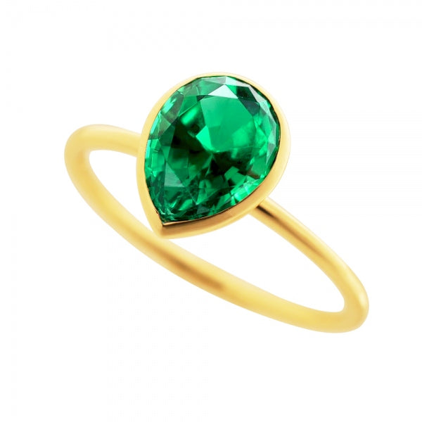 エメラルド K18リング(クレサンベール/1カラットサイズ/ペアシェイプ/フクリン/5月誕生石)《WRGE3577》