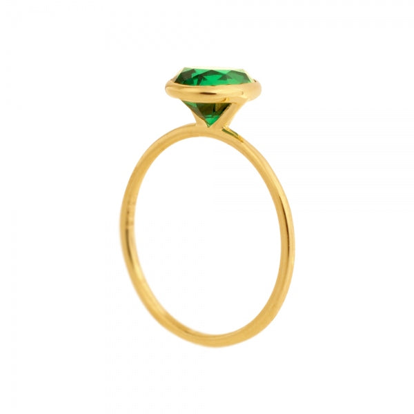 エメラルド K18リング(クレサンベール/1カラットサイズ/ペアシェイプ/フクリン/5月誕生石)《WRGE3577》