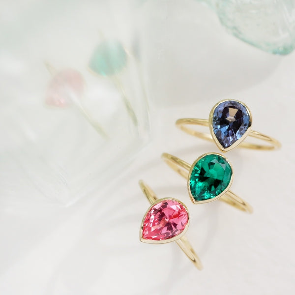 アレキサンドライト K18リング(クレサンベール/1カラットUP/ペアシェイプ/フクリン/6月誕生石)《WRGA3577》