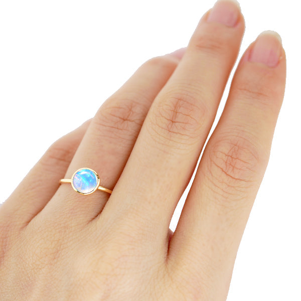 ウォーターオパール K18リング(クレサンベール/1カラットサイズ/カボションカット/フクリン/10月誕生石)《WRGW3580》