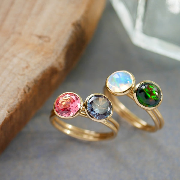 ウォーターオパール K18リング(クレサンベール/1カラットサイズ/カボションカット/フクリン/10月誕生石)《WRGW3580》