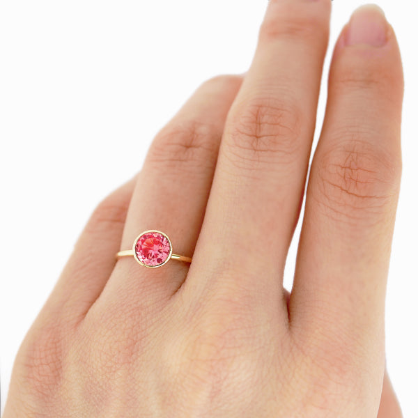 パパラチアサファイア K18リング(クレサンベール/1カラットUP/フクリン/9月誕生石)《WRGP3580》