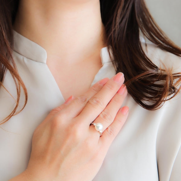 パール/ダイヤモンド プラチナリング(天女/アコヤ真珠/6月誕生石/花珠鑑別鑑定書付き)《JRGQ1807》