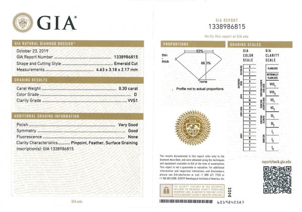 ダイヤモンド K18ネックレス(0.3カラット/Dカラー/VVS1/エメラルドカット/一粒/タンク/4月誕生石/GIAグレーディングレポート付き)《WPDD3758》