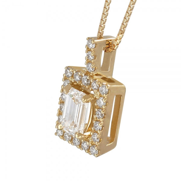 ダイヤモンド K18ネックレス(0.3カラット/Dカラー/VVS1/エメラルドカット/一粒/取り巻き/4月誕生石/GIAグレーディングレポート付き)《WPDD3754》