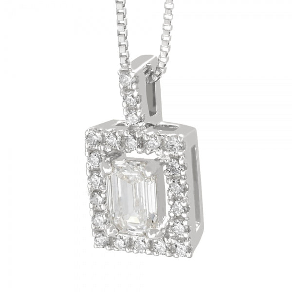 ダイヤモンド プラチナネックレス(0.3カラット/Dカラー/VVS1/エメラルドカット/一粒/取り巻き/4月誕生石/GIAグレーディングレポート付き)《WPDD3753》