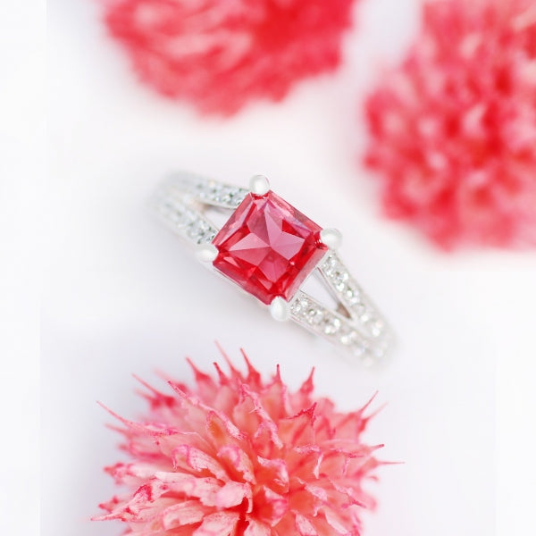 パパラチアサファイア/ダイヤモンド プラチナリング(クレサンベール/プリンセスエメラルド/9月誕生石)《BRGP7650》