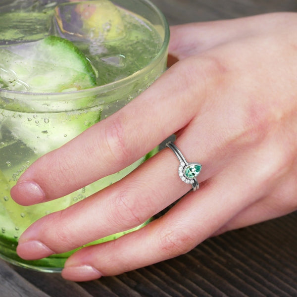 グリーンクリソベリル/キュービックジルコニア K10リング(クレサンベール/ペアシェイプ/モンプレジール/3Way)《WRGV3994》