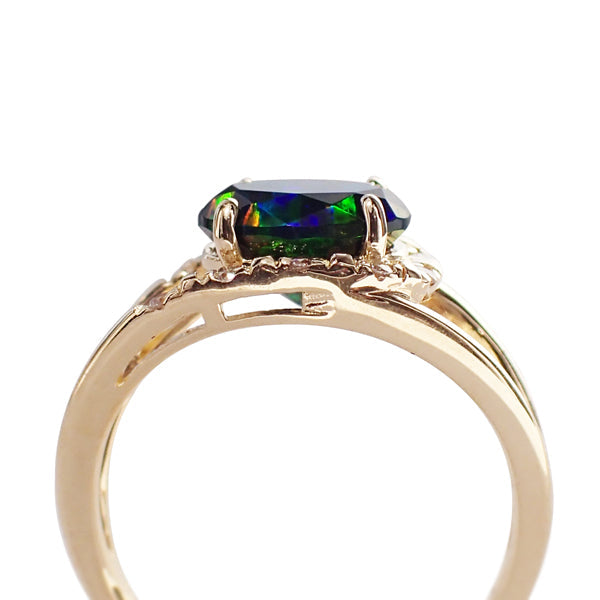 ブラックオパール/ダイヤモンド K18リング(クレサンベール/オーバル/10月誕生石)《WRGB2945》